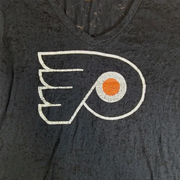 NHL Philadelphia Flyers Burnout Tee T-shirt Women's Large Black V-Neck Logo New - Picture 3 of 6